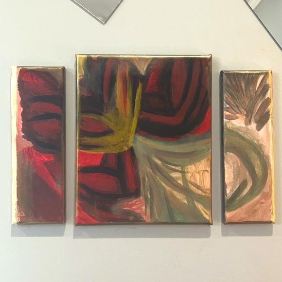 Handmade One of a Kind Original Abstract Triptych 3 Piece Wall Art - Picture 8 of 12